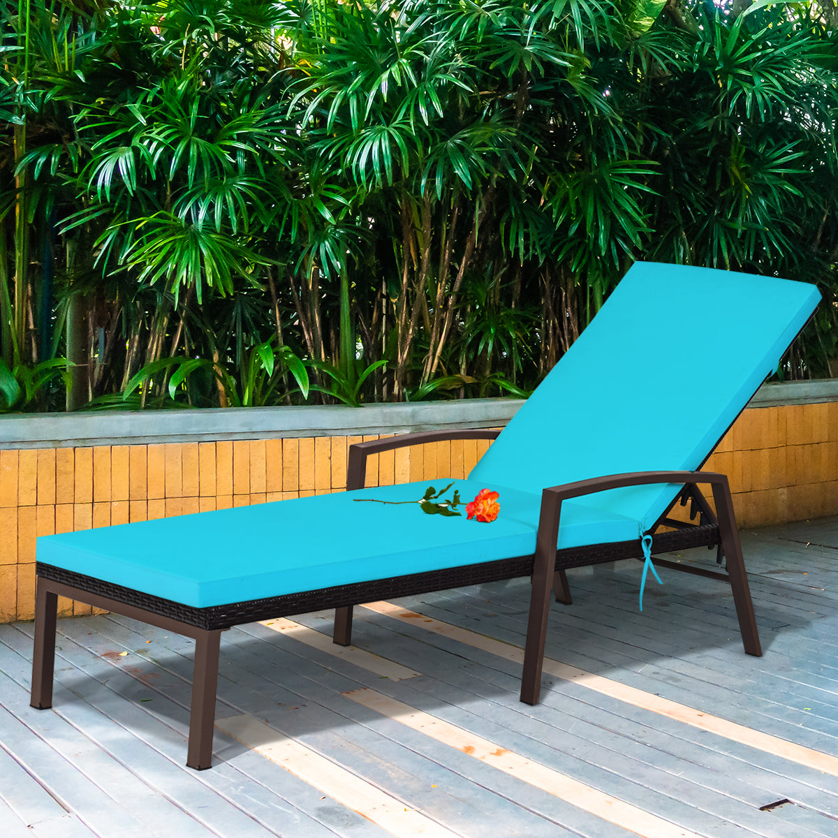 Costway Outdoor Reclining Chaise with Adjustable Backrest for Garden Turquoise