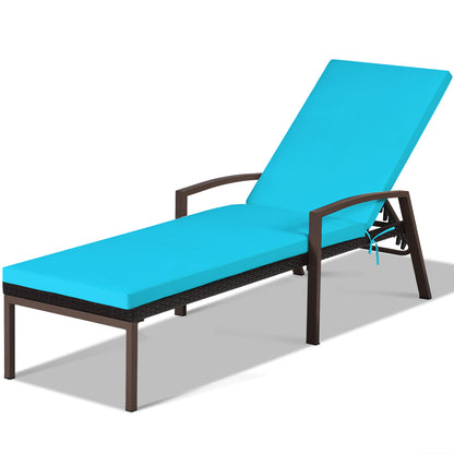 Costway Outdoor Reclining Chaise with Adjustable Backrest for Garden Turquoise