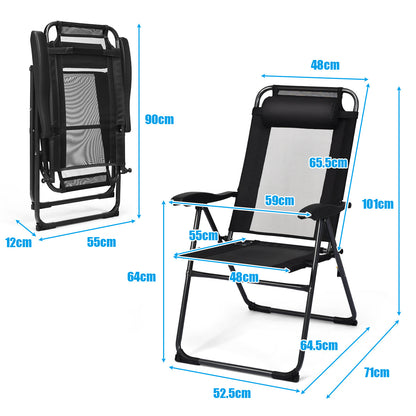 Foldable sling chair with breathable mesh, steel frame, seven adjustable backrest positions, and headrest