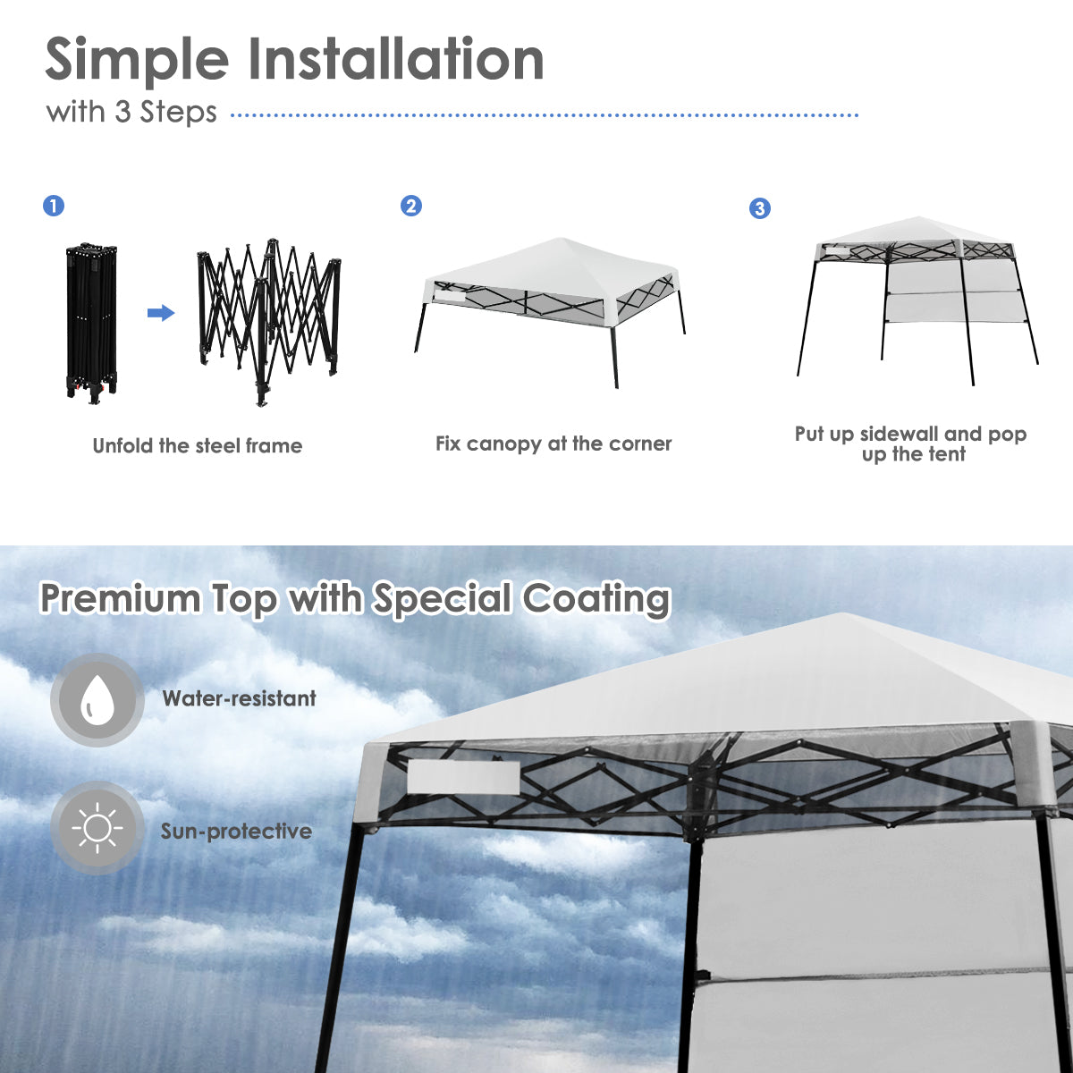 2.1m x 2.1m Slant Leg Pop-up Canopy with Backpack for Camping-White