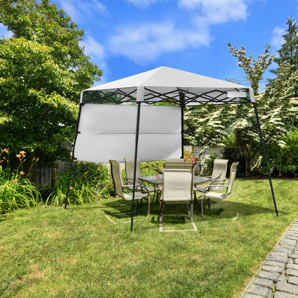 2.1m x 2.1m Slant Leg Pop-up Canopy with Backpack for Camping-White