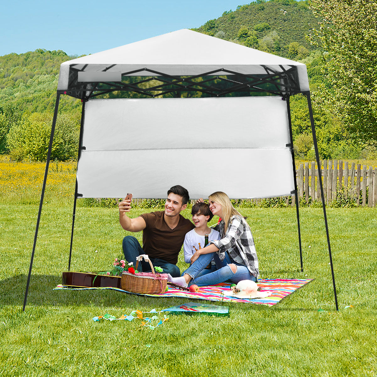 2.1m x 2.1m Slant Leg Pop-up Canopy with Backpack for Camping-White