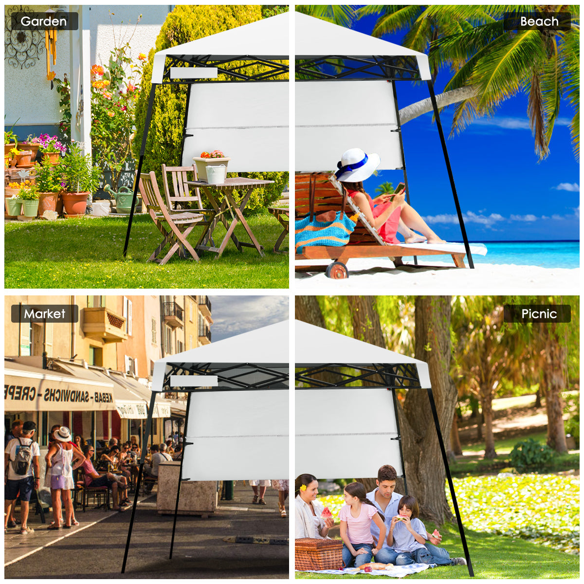 2.1m x 2.1m Slant Leg Pop-up Canopy with Backpack for Camping-White