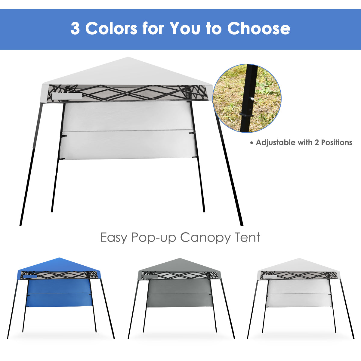 2.1m x 2.1m Slant Leg Pop-up Canopy with Backpack for Camping-White