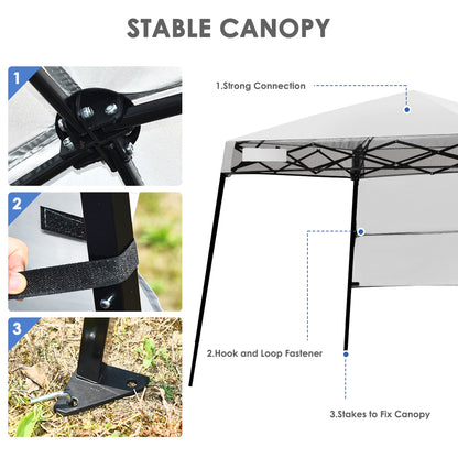 2.1m x 2.1m Slant Leg Pop-up Canopy with Backpack for Camping-White