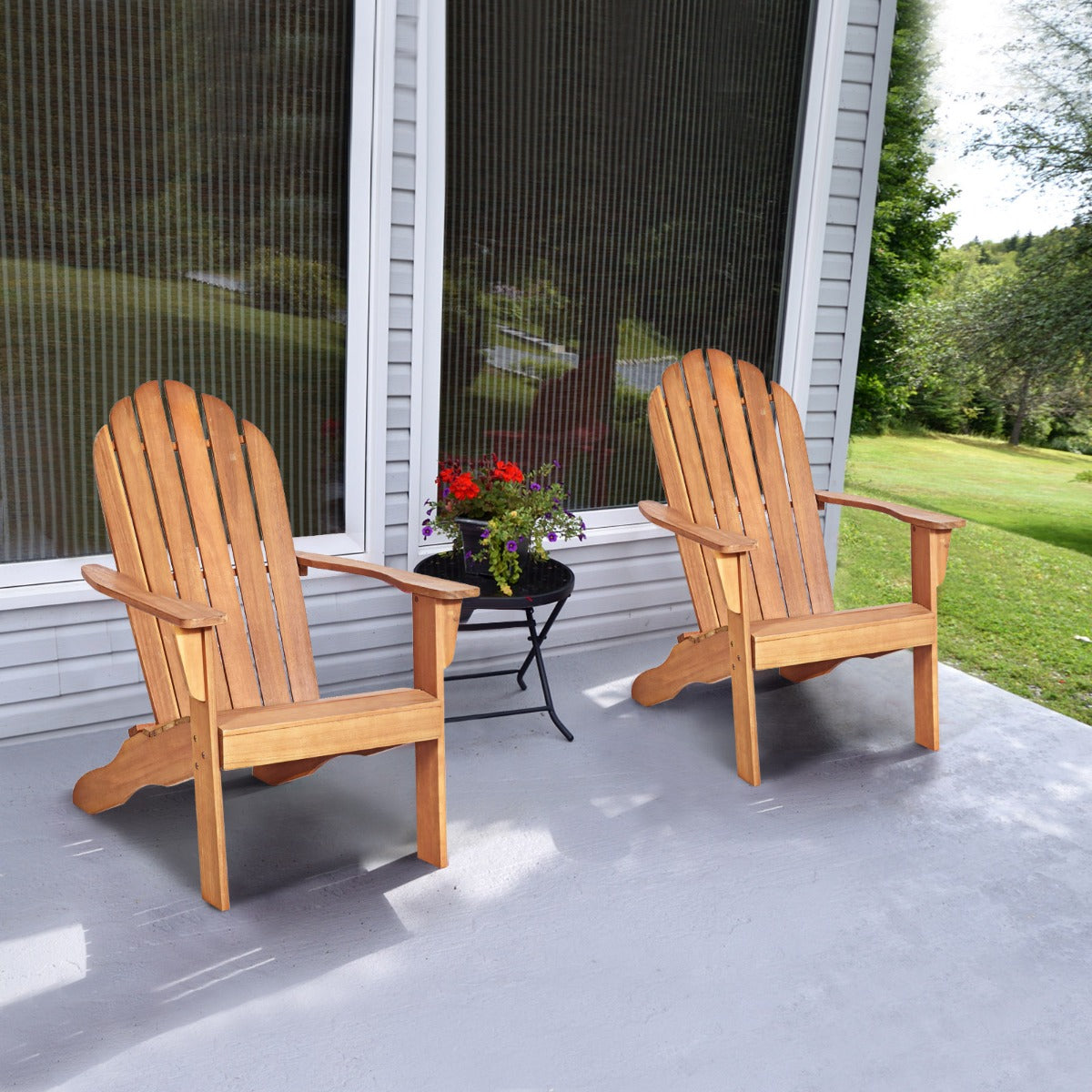 Acacia Wood Adirondack Lounger Chair with Slatted Seating-Natural