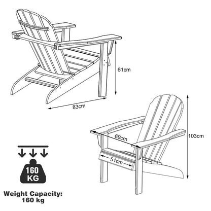 Acacia Wood Adirondack Lounger Chair with Slatted Seating-Natural