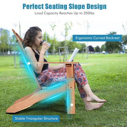 Acacia Wood Adirondack Lounger Chair with Slatted Seating-Natural