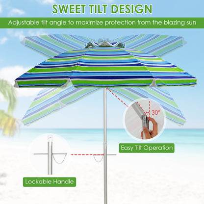 198cm Beach Umbrella with Sand Anchor UPF50+ and Carry Bag-Green