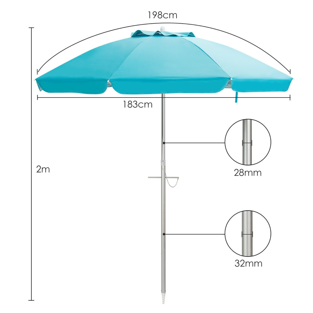 2m Sun Umbrella - Tilts with UPF 50+ Protection-Blue