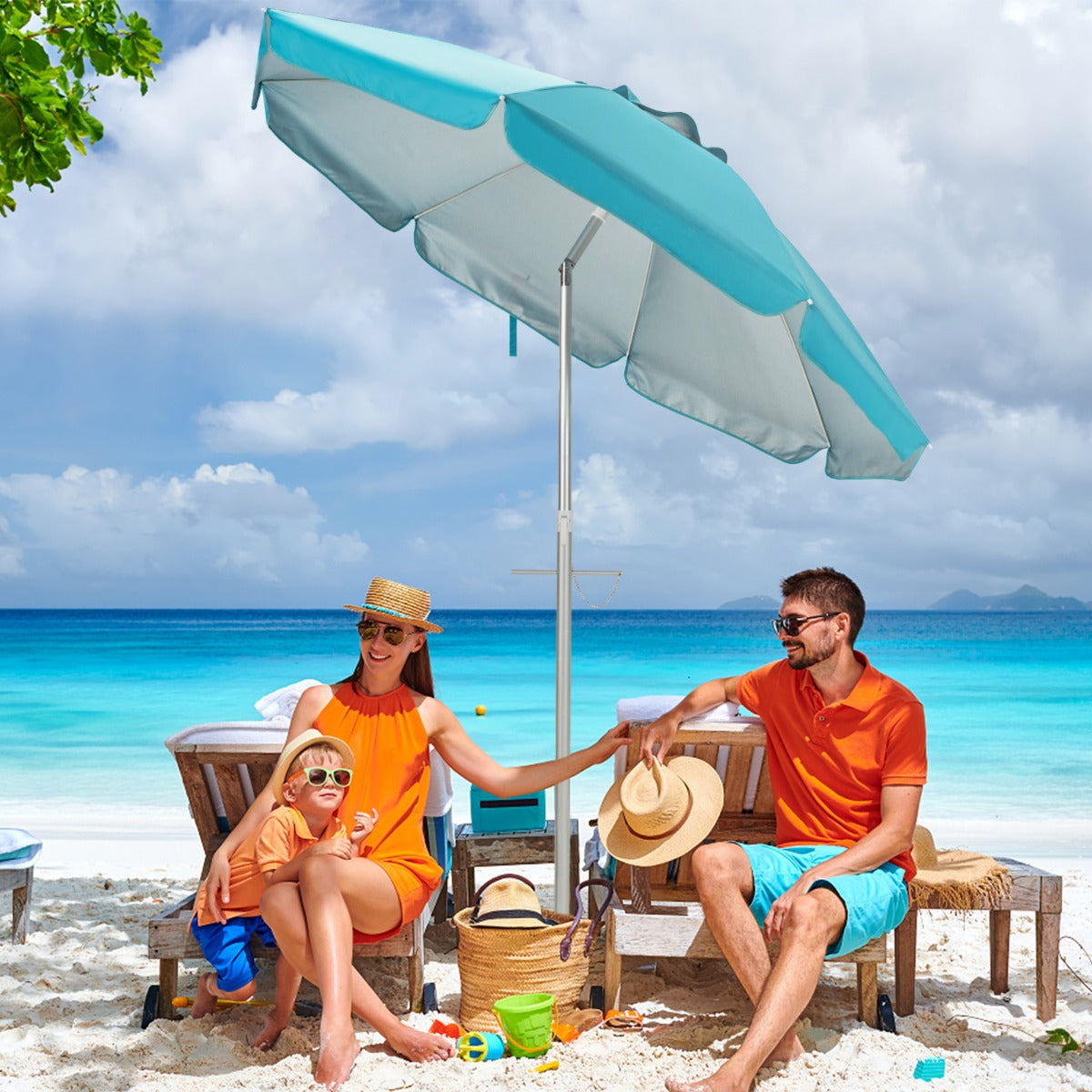 2m Sun Umbrella - Tilts with UPF 50+ Protection-Blue
