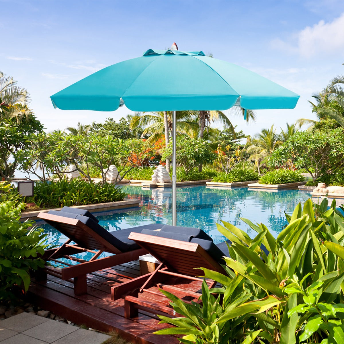 2m Sun Umbrella - Tilts with UPF 50+ Protection-Blue