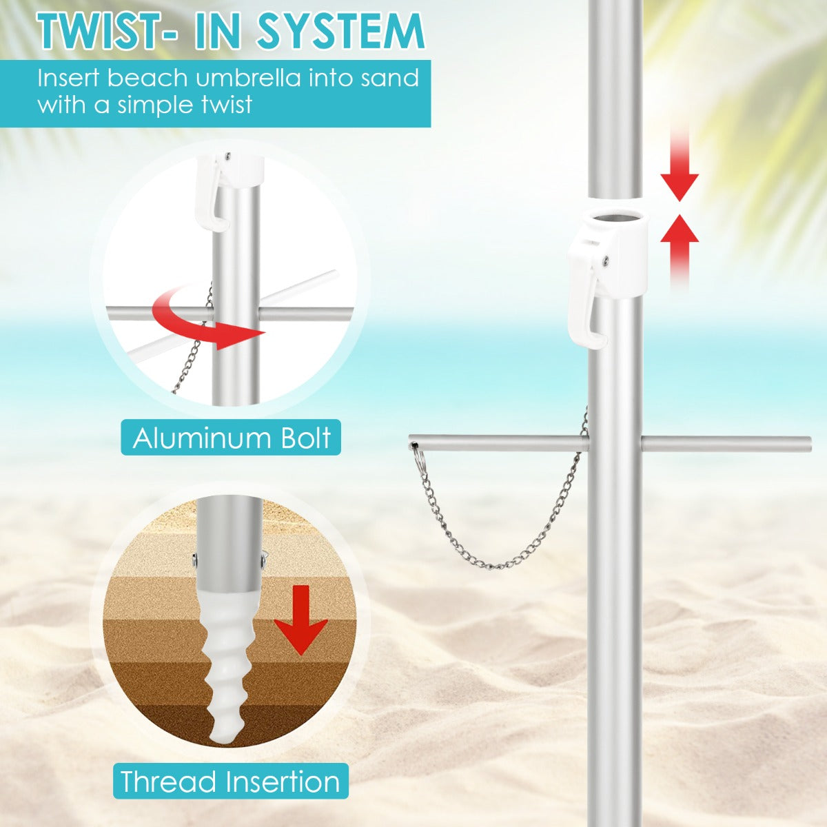 2m Sun Umbrella - Tilts with UPF 50+ Protection-Blue