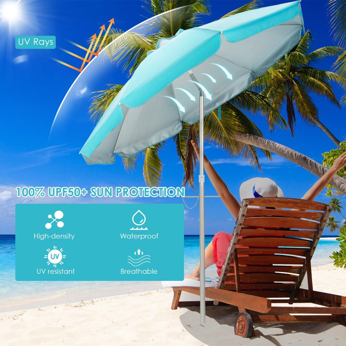 2m Sun Umbrella - Tilts with UPF 50+ Protection-Blue