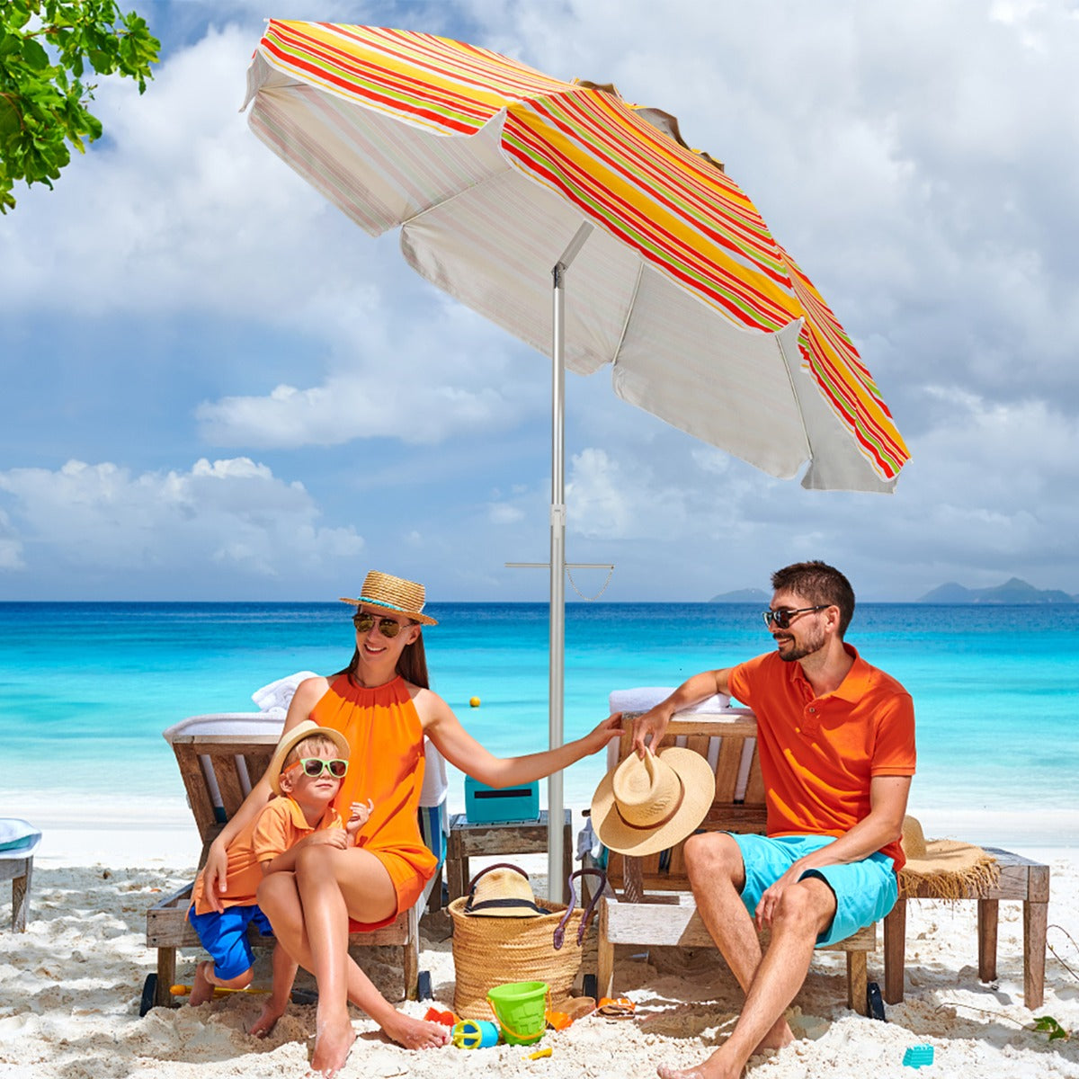 2m Sun Umbrella - Tilts with UPF 50+ Protection-Yellow
