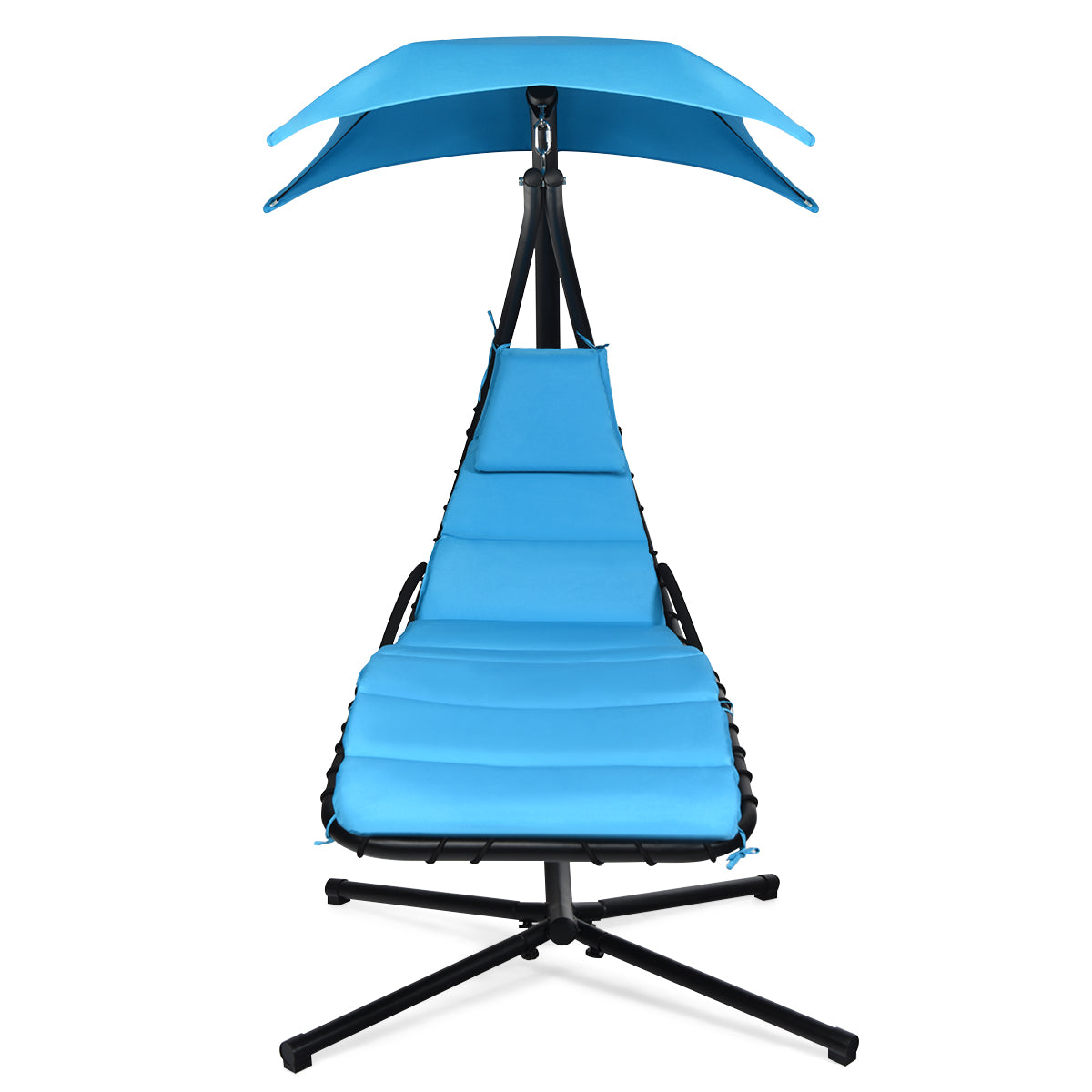 Hanging Lounger Chair with Canopy &amp; Cushion Built-in Pillow-Blue