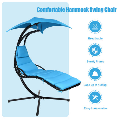 Hanging Lounger Chair with Canopy &amp; Cushion Built-in Pillow-Blue