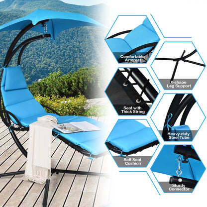 Hanging Lounger Chair with Canopy &amp; Cushion Built-in Pillow-Blue