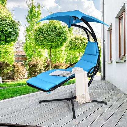 Hanging Lounger Chair with Canopy &amp; Cushion Built-in Pillow-Blue