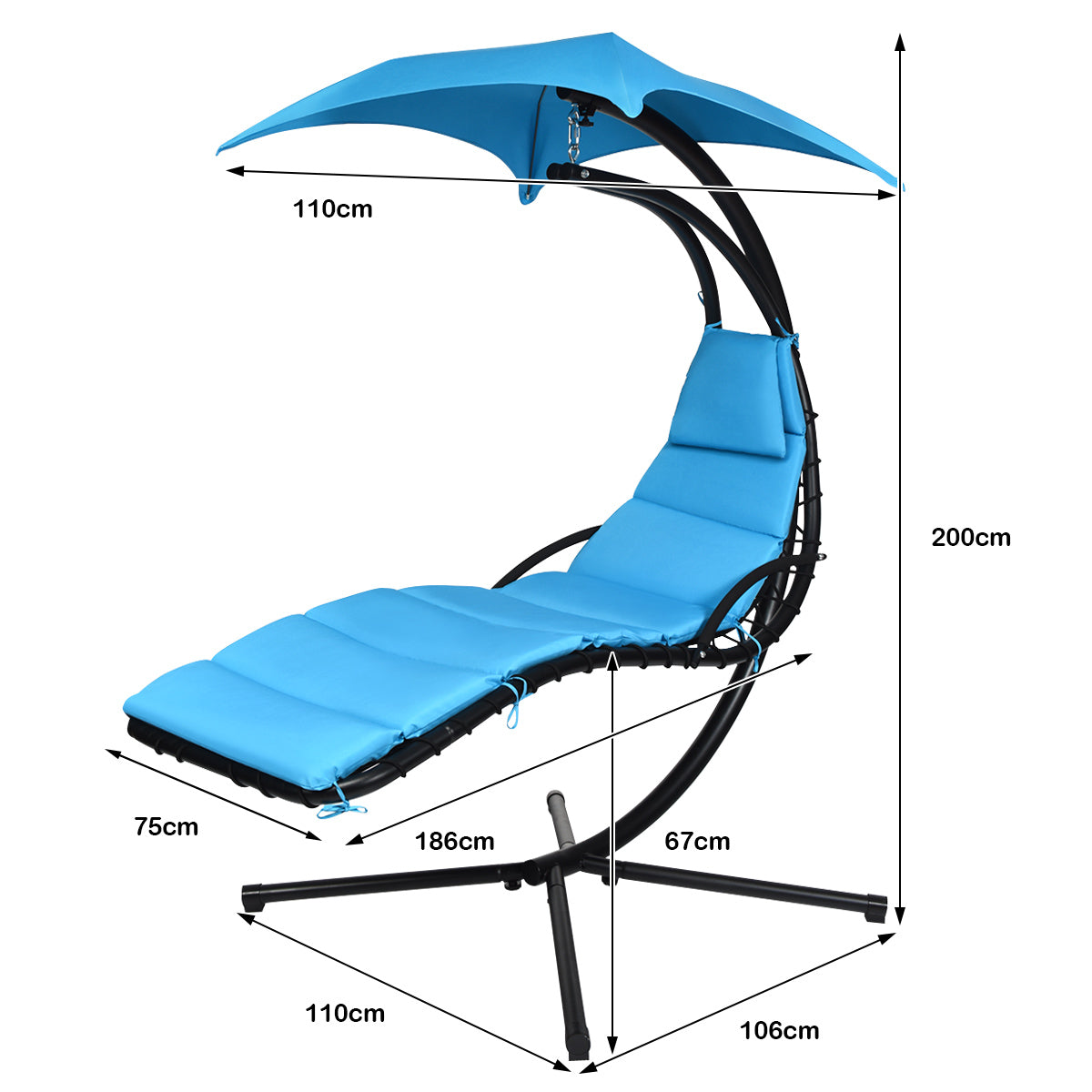 Hanging Lounger Chair with Canopy &amp; Cushion Built-in Pillow-Blue