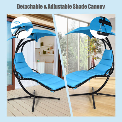 Hanging Lounger Chair with Canopy &amp; Cushion Built-in Pillow-Blue