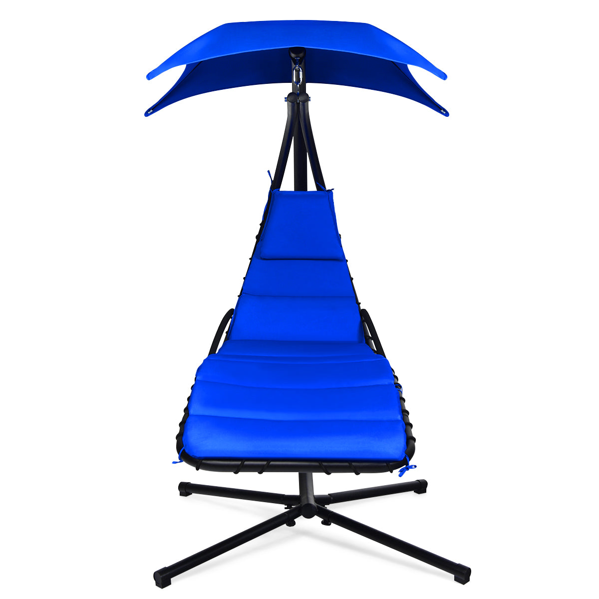 Hanging Lounger Chair with Canopy &amp; Cushion Built-in Pillow-Navy