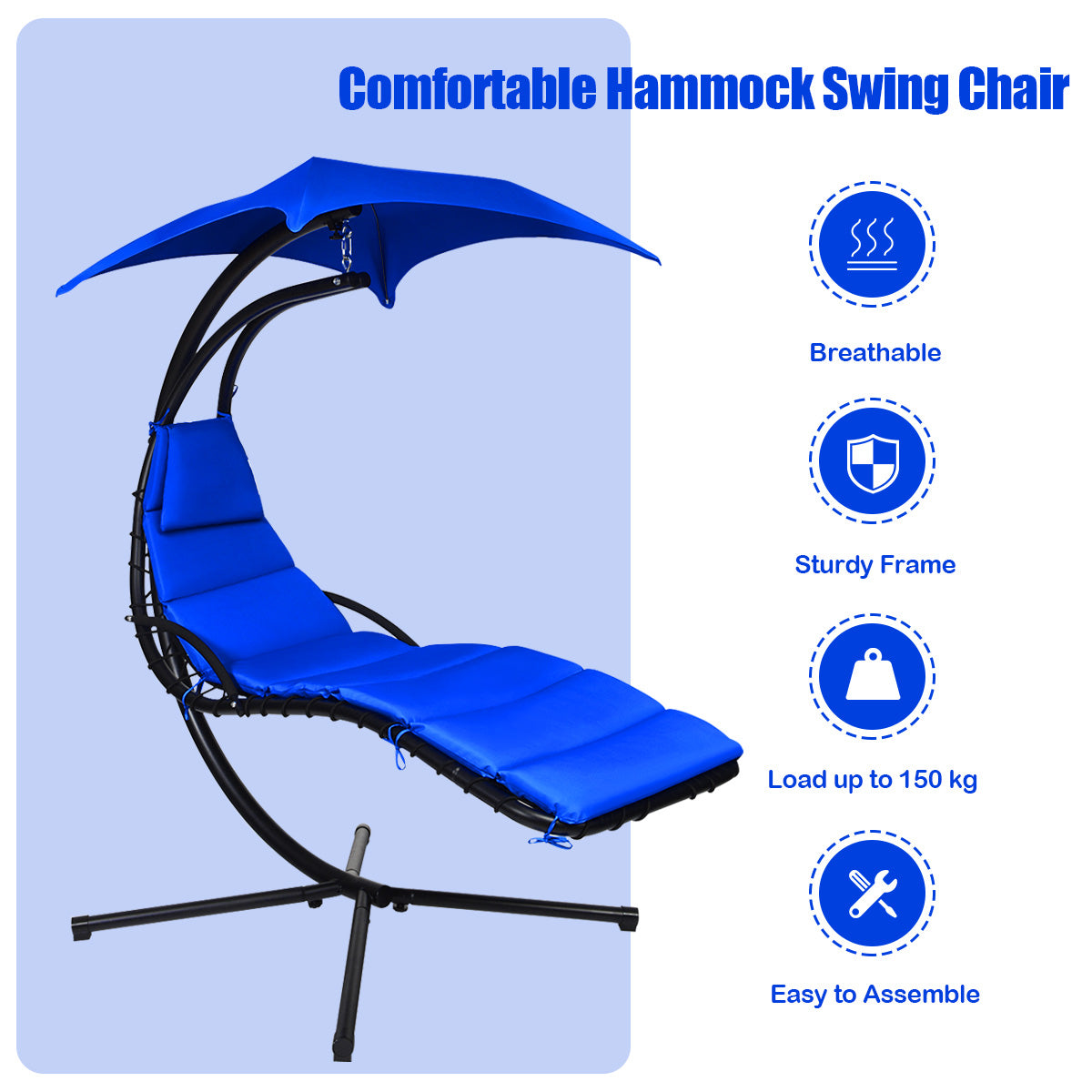 Hanging Lounger Chair with Canopy &amp; Cushion Built-in Pillow-Navy