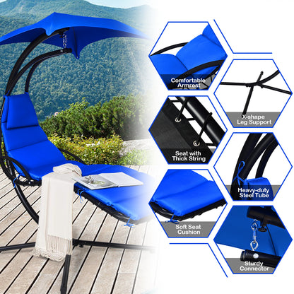 Hanging Lounger Chair with Canopy &amp; Cushion Built-in Pillow-Navy