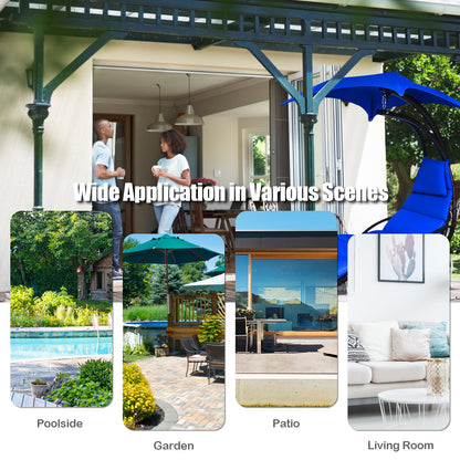 Hanging Lounger Chair with Canopy &amp; Cushion Built-in Pillow-Navy