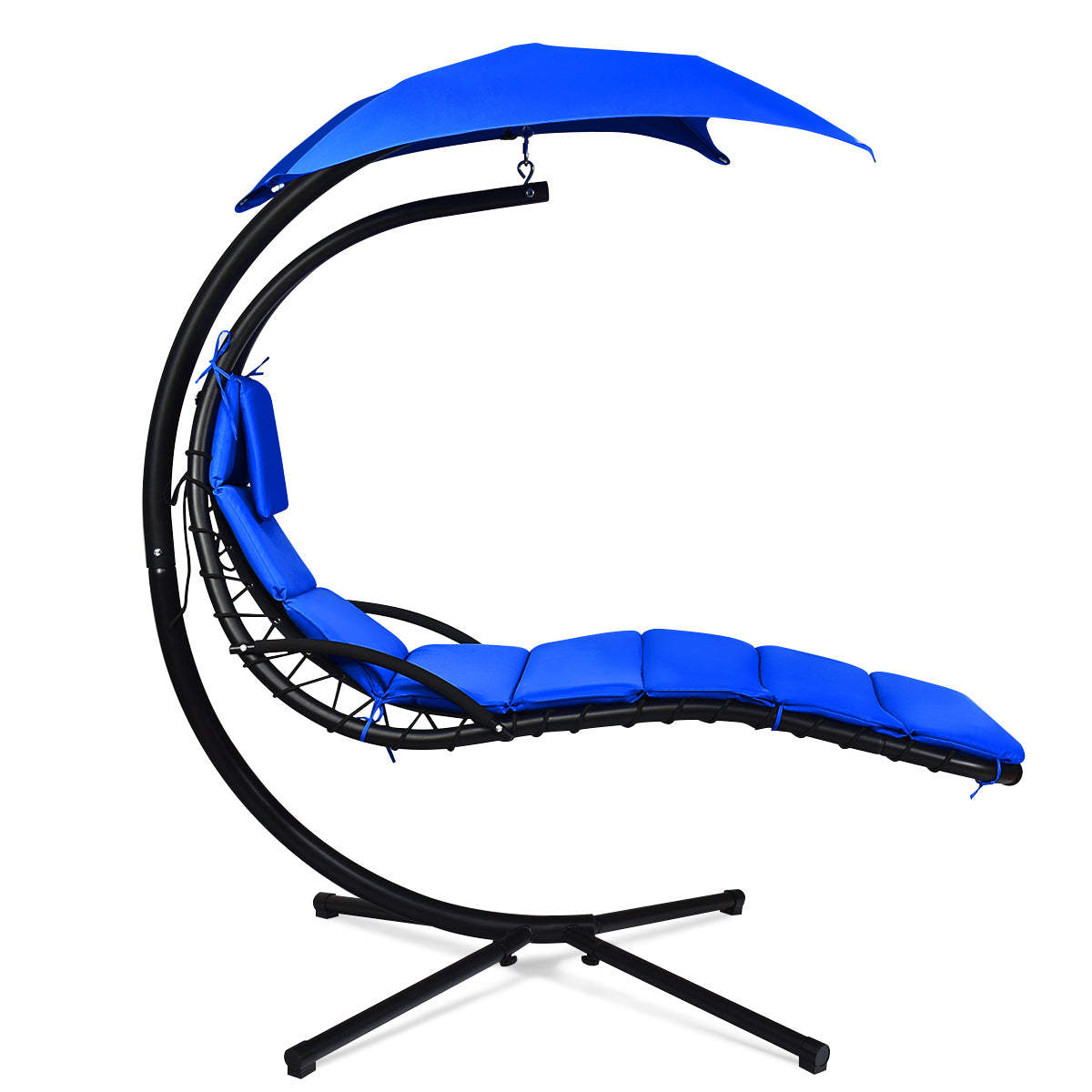 Hanging Lounger Chair with Canopy &amp; Cushion Built-in Pillow-Navy