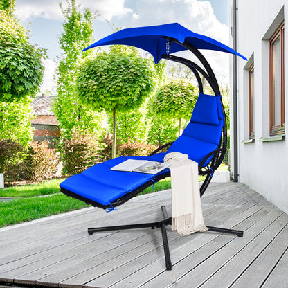 Hanging Lounger Chair with Canopy &amp; Cushion Built-in Pillow-Navy