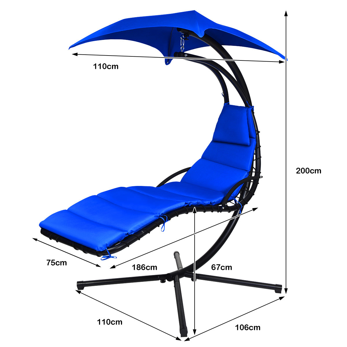 Hanging Lounger Chair with Canopy &amp; Cushion Built-in Pillow-Navy
