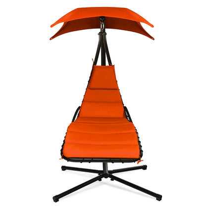 Hanging Lounger Chair with Canopy &amp; Cushion Built-in Pillow-Orange
