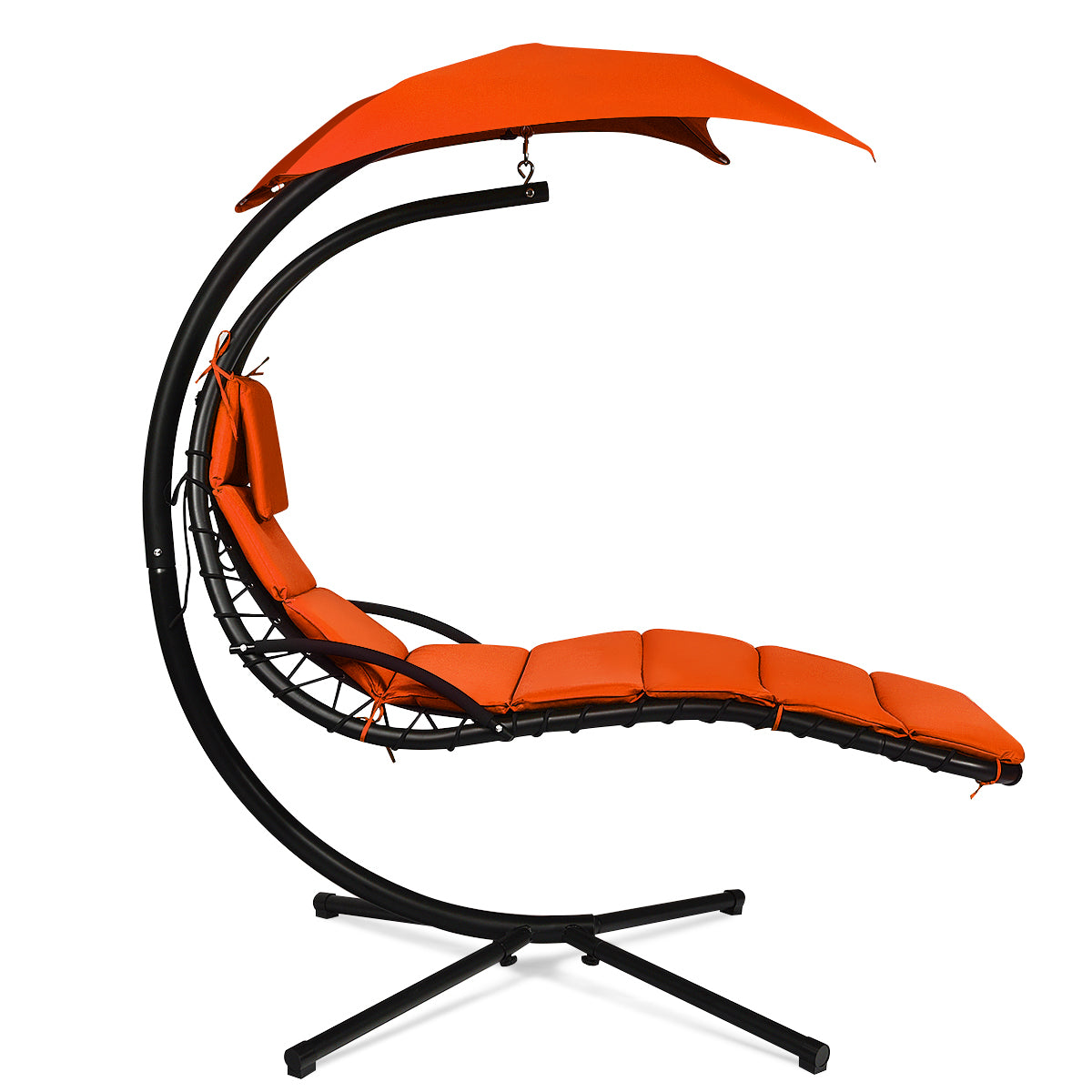 Hanging Lounger Chair with Canopy &amp; Cushion Built-in Pillow-Orange