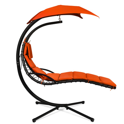 Hanging Lounger Chair with Canopy &amp; Cushion Built-in Pillow-Orange