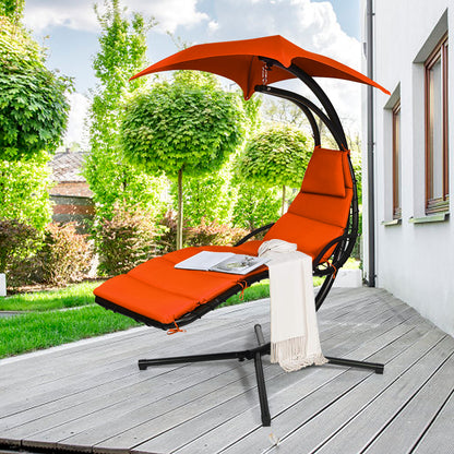 Hanging Lounger Chair with Canopy &amp; Cushion Built-in Pillow-Orange