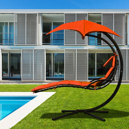 Hanging Lounger Chair with Canopy &amp; Cushion Built-in Pillow-Orange
