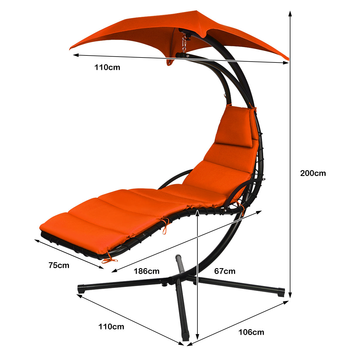 Hanging Lounger Chair with Canopy &amp; Cushion Built-in Pillow-Orange