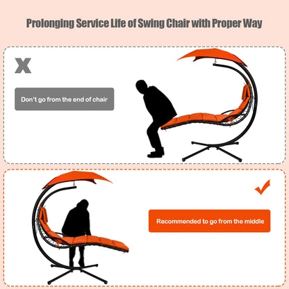 Hanging Lounger Chair with Canopy &amp; Cushion Built-in Pillow-Orange