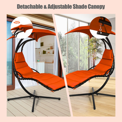 Hanging Lounger Chair with Canopy &amp; Cushion Built-in Pillow-Orange
