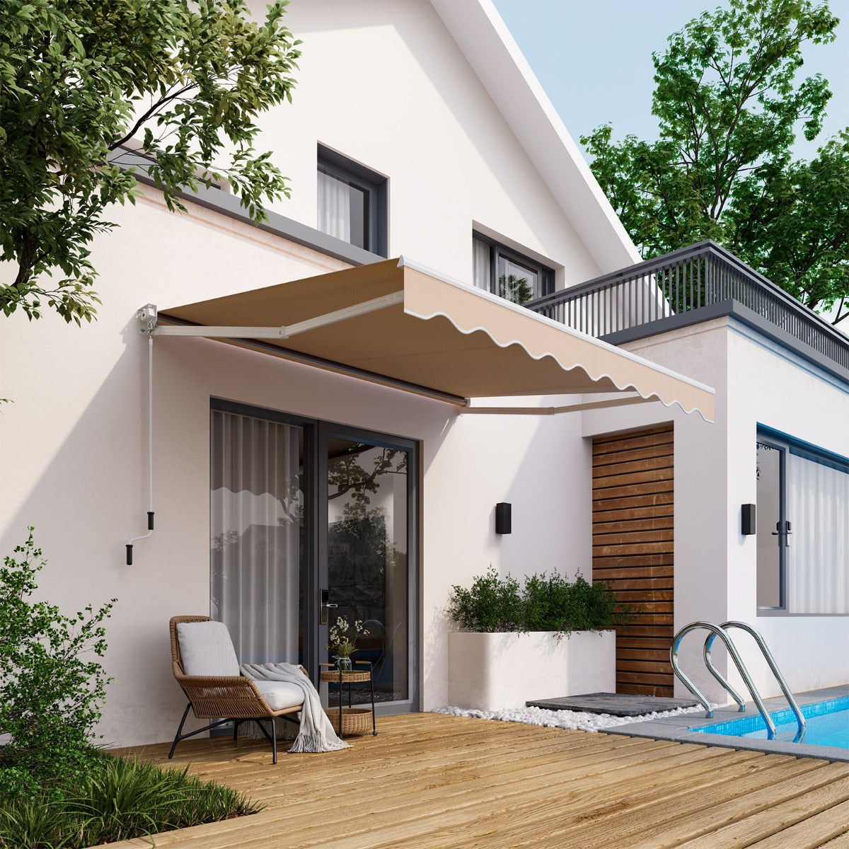 2.5x2m Retractable Folding Arm Awning for Outdoor -Beige