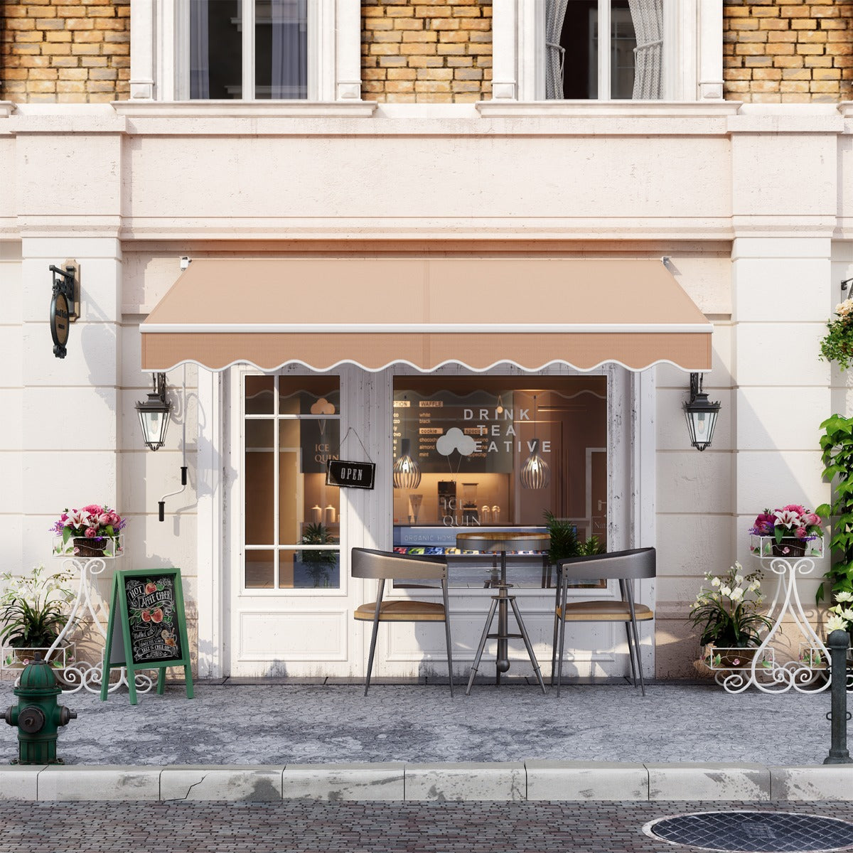 2.5x2m Retractable Folding Arm Awning for Outdoor -Beige