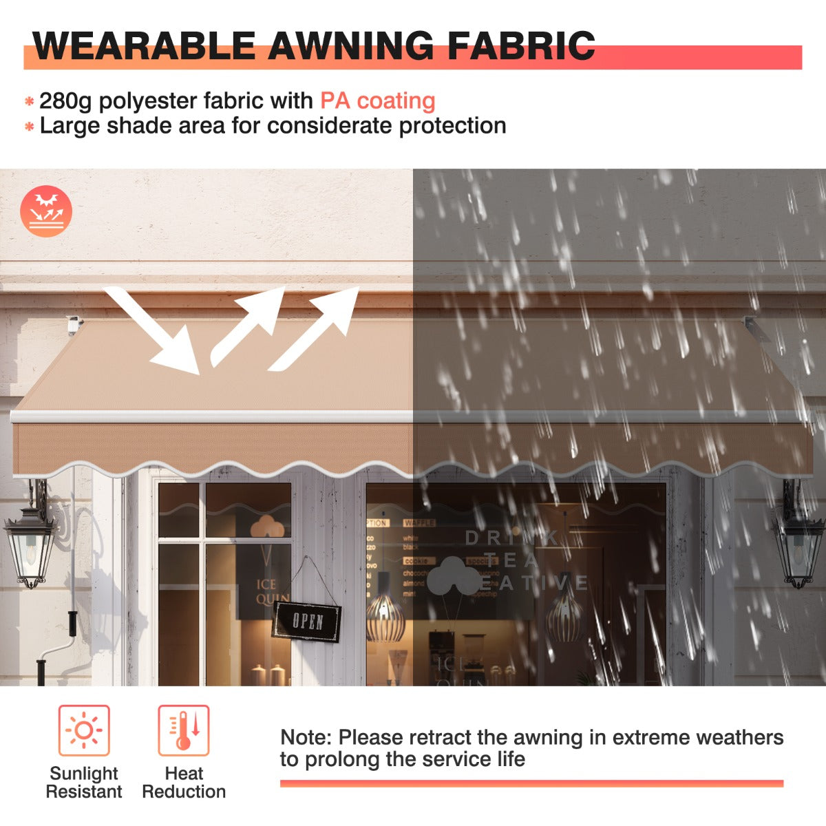 2.5x2m Retractable Folding Arm Awning for Outdoor -Beige