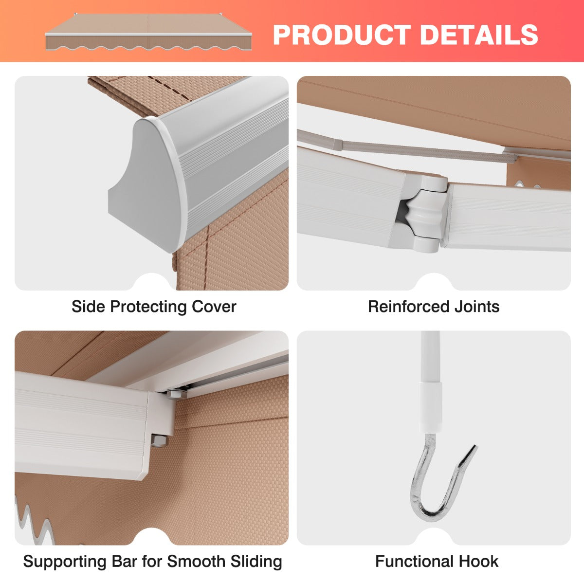 2.5x2m Retractable Folding Arm Awning for Outdoor -Beige
