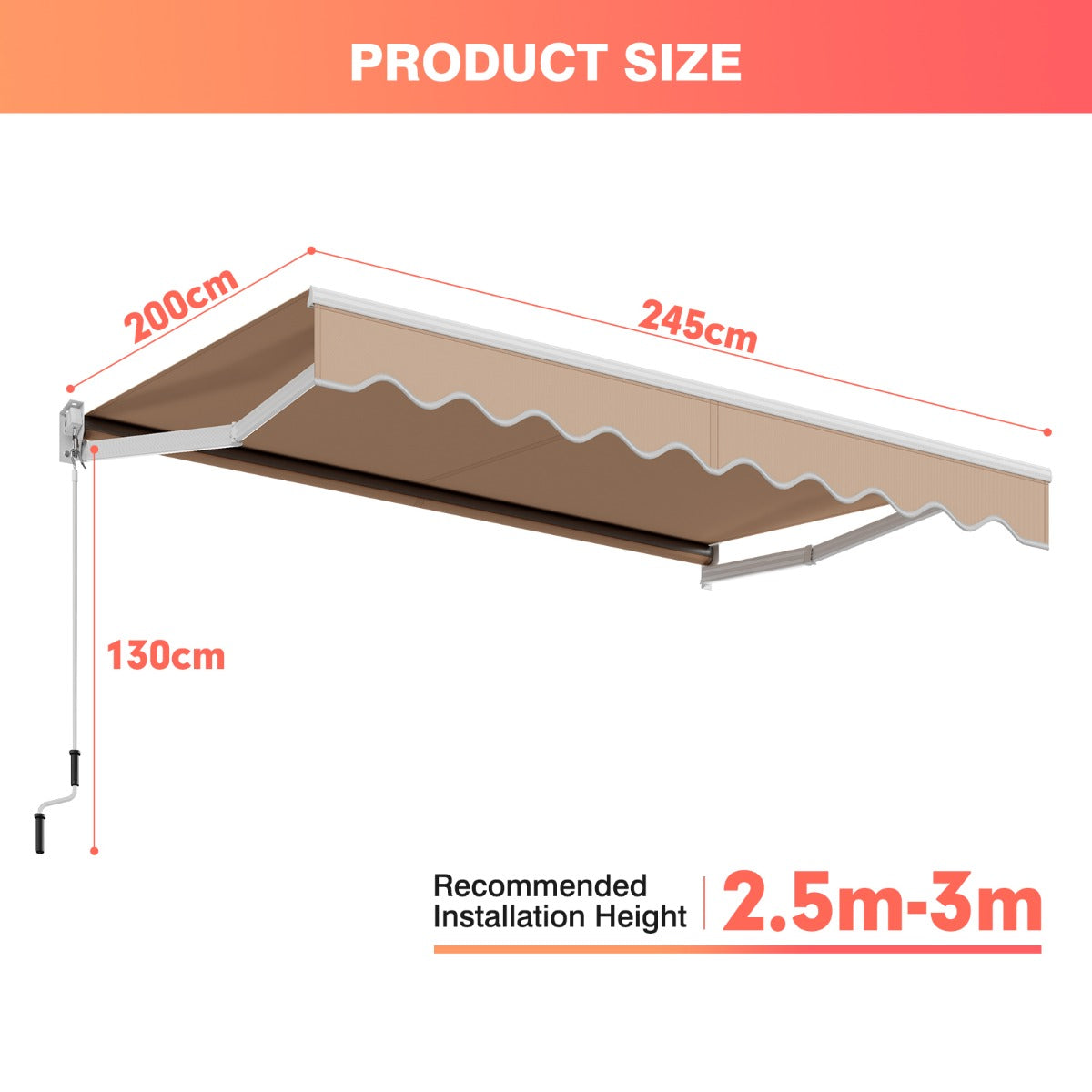 2.5x2m Retractable Folding Arm Awning for Outdoor -Beige