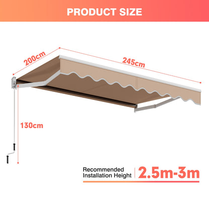 2.5x2m Retractable Folding Arm Awning for Outdoor -Beige