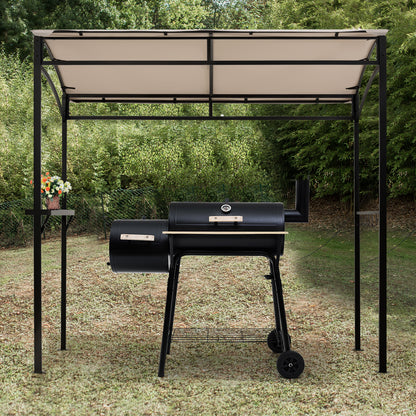 Patio Barbecue Canopy with Serving Shelf and Storage Hooks for Garden-Beige