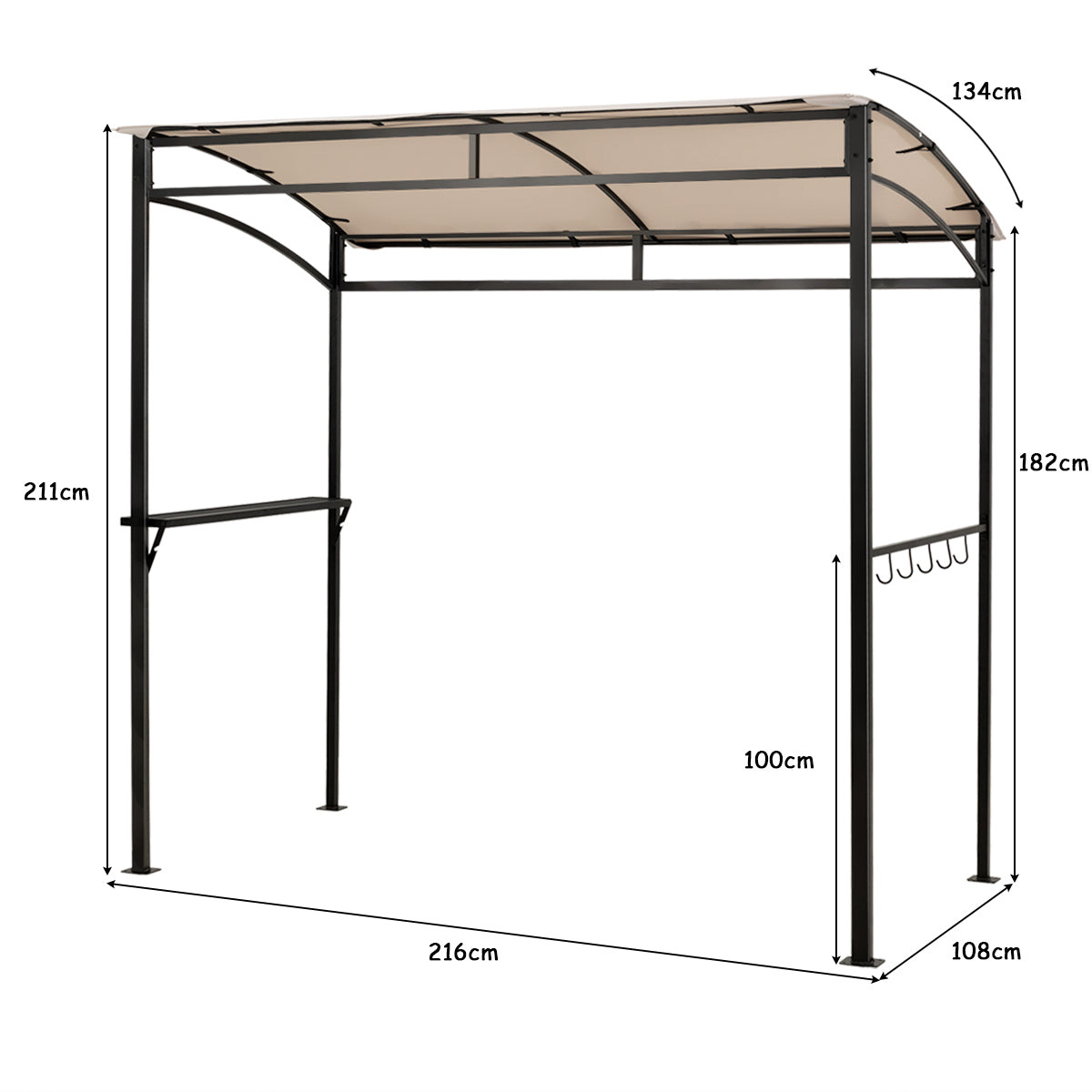 Patio Barbecue Canopy with Serving Shelf and Storage Hooks for Garden-Beige
