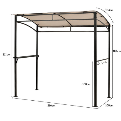 Patio Barbecue Canopy with Serving Shelf and Storage Hooks for Garden-Beige