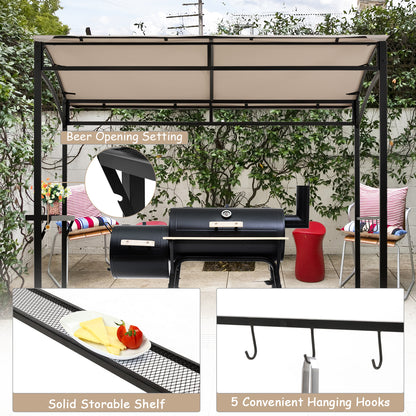 Patio Barbecue Canopy with Serving Shelf and Storage Hooks for Garden-Beige